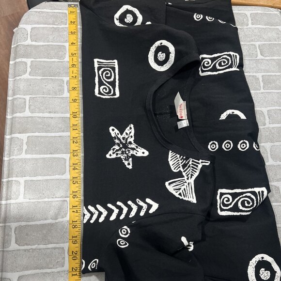 Kisses Hugs Black Knit Shirt Dress Size L Short Slvs. Fish Sea Nautical Pattern - Picture 9 of 10